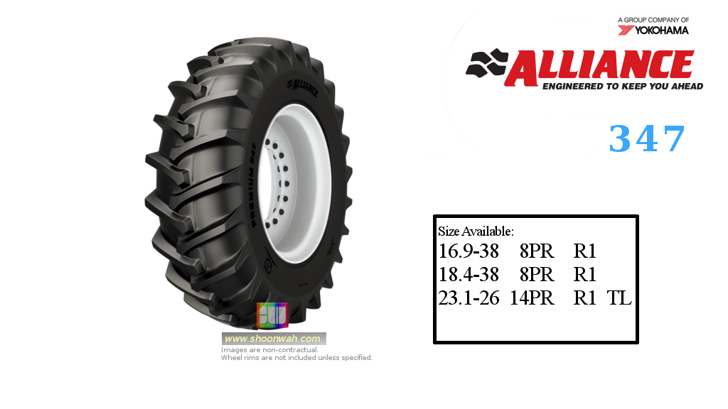  16.9-38 Alliance 8PR R1 347 Tubeless Tractor Tires 23 degree LUGs Thread Compactor Farm Tractor Tire
